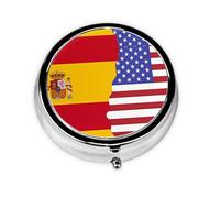 American Spain Flag Round Pill boxï¼ŒPill Boxï¼Œ Portable On-The-Go Pocket Pharmacy,