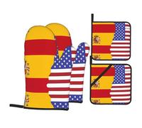 American Spain Flag This Unique Printed Oven mitt and potholder Set is an Eye-catching Combination, Featuring Water-Resistant Polyester and Heat-Insulating Fabric.