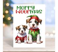 American Staffordshire Terrier Dog No 2 Christmas Elf Puppy Card Gifts and Designs. Space for your own message inside. Can be personalised - with Matching Envelope