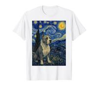 American Staffordshire Terrier Dog Van Gogh Starry Night Value Graphic T-Shirt, Men, White, S