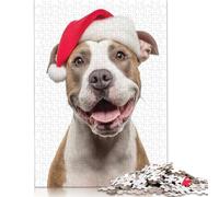 American Staffordshire Terrier Dog with Santa Hat Portrait Puzzle Difficult Hard Paper Rectangular Jigsaw Puzzle for Adult Children Unique Gift 1000pcs (75x50cm)