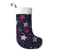 American Star Circle Christmas Stocking USA Fireworks Xmas Hanging Stocking for Kids Adults Family Holiday Party Decoration