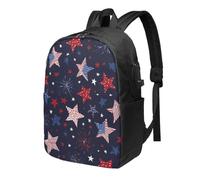 American Star Circle Laptop Backpack USA Fireworks Travel Backpack 17inch Water Resistant Carry on Rucksack with USB Charging Port College Bookbag School Work Bag for Women Men