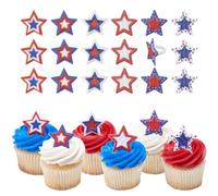 American Star Cupcake Rings, 24 DecoPac USA Stars & Stripes Cake Toppers For July 4th, Independence Day, Red, White, Blue, America - 24 Pack