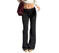 American Street Style Striped Contrast Color Flared Casual Pants Women's Low-Rise Straight Woven Pants - Black - S