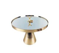 American Style Circular Electroplated Cake Stand Wedding Props Cake Table Glass Mirror Crystal Display Stand Metal Tray Ornament (G L30*W21CM)