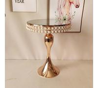 American Style Circular Electroplated Cake Stand Wedding Props Cake Table Glass Mirror Crystal Display Stand Metal Tray Ornament (G L30*W21CM)
