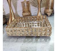 American Style Circular Electroplated Cake Stand Wedding Props Cake Table Glass Mirror Crystal Display Stand Metal Tray Ornament (G L30*W21CM)