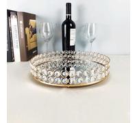 American Style Circular Electroplated Cake Stand Wedding Props Cake Table Glass Mirror Crystal Display Stand Metal Tray Ornament (G L30*W21CM)