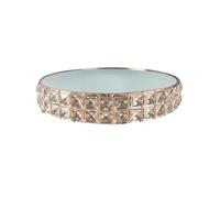 American Style Circular Electroplated Cake Stand Wedding Props Cake Table Glass Mirror Crystal Display Stand Metal Tray Ornament (G L30*W21CM)