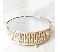 American Style Circular Electroplated Cake Stand Wedding Props Cake Table Glass Mirror Crystal Display Stand Metal Tray Ornament (G L30*W21CM)