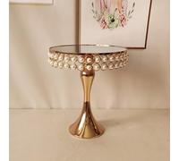 American Style Circular Electroplated Cake Stand Wedding Props Cake Table Glass Mirror Crystal Display Stand Metal Tray Ornament (G L30*W21CM)