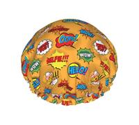 American Style Comic Dialogue Bubbles Shower Cap Elastic And Reusable Double Waterproof Shower Hat For Women