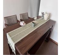 American-Style Solid Color Retro Table Runner, Hand-Knotted Tassels, Soft Fabric, Suitable for Dining Table,Coffee Table Decoration(Green,33x183cm)