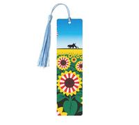 American-Sunflower Us-Flag Stripes Wooden Bookmarks for Book Lovers, Handmade DIY Book Mark with Colorful Tassels Double-Sided Printed Page Markers Artistic Book Accessories Gift for Women Men