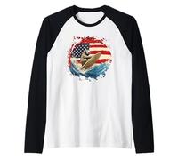 American Surf Sloth Enjoying the Waves for Surfboards Lovers Raglan Baseball Tee