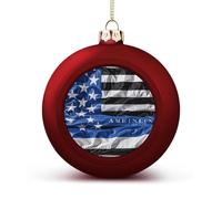 American Thin Blue Line Flag Christmas Tree Ornaments 1.6 Inch Shatterproof Pc Plastic Balls with Lanyard Baubles Hanging Christmas Ball Ornaments for Xmas Tree Holiday Party Wedding Home Decorations-