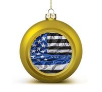 American Thin Blue Line Flag Christmas Tree Ornaments 1.6 Inch Shatterproof Pc Plastic Balls with Lanyard Baubles Hanging Christmas Ball Ornaments for Xmas Tree Holiday Party Wedding Home Decorations-