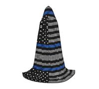 American Thin Blue Line Flag Hooded Cape For Teenagers, Unisex Cloak Robe Hooded Halloween Costume Satin Witches Vampire Cloak Fancy Dress Up Children