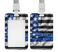 American Thin Blue Line Flag Id Badge Holder with Lanyard, Clear Vertical Card Protector Waterproof, Breakaway Safety Neck Strap, Heavy Duty Name Tag Holder for Nurse Teacher Officer Staff Women Men