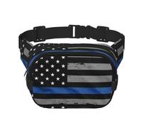 American Thin Blue Line Flag Print Unisex Square Double Layer Waist Bag Crossbody Fanny Pack Travel Workout Accessory, Black, One Size, Black, One Size