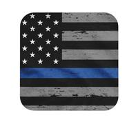 American Thin Blue Line Flag Printed Coasters Set of 4, Tabletop Protection Leather Coasters for Cup Drinks Coffee Pads Beer Bar Mat Gifts, Square