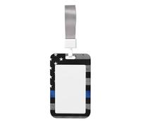 American Thin Blue Line Flag Printed Id Card Badge Holder with Neck Strap Waterproof Name Card Holder Plastic Vertical Sleeve Pocket