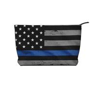 American Thin Blue Line Flag Printed Make up Bag for Women Corduroy Makeup Bags Zipper Travel Cosmetic Bags Pouch Organizer