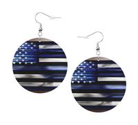 American Thin Blue Line Flag Printed Piercing Earrings Set For Women, 1 Pair Trendy Faux Leather Earrings Birthday Xmas Jewelry Gifts For Women