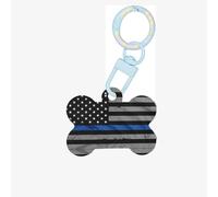 American Thin Blue Line Flag Printing Acrylic Dog Bone Ornament,Dog Tags Personalized Pet Ornament, Key Chain Bone Shaped Id Tags