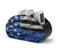 American Thin Blue Line Flag Remote Control Holder with 5 Slots | PU Leather Desktop Organizer for TV Remotes Makeup Brushes Pens | Bed Caddy Box Fits Nightstand Office Desk Living Room Bedroom