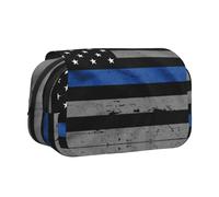 American Thin Blue Line Flagdouble Layer Pencil Case with Flip Top Big Pencil Bag Pouch Stationery Organizer Makeup Bag for Boys Girls Teen College Students School Adults & Office Supplies