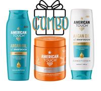 American Touch 3-Piece Body Care Bundle Giftset - Argan Oil Shampoo & Conditioner 400ml Each, Vitamin C Infused Body Cream 500ml - Nourishing Hair & Skin Care Essentials