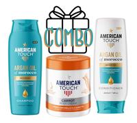 American Touch 3-Piece Body Care Giftset with Argan Oil Shampoo & Conditioner 400ml Each, Nourishing Carrot Body Cream 500ml, Moisturizing Hair & Skin Care Bundle
