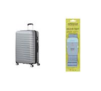 American tourister Flashline spinner L case 78 cm silver with luggage strap, stone blue/blue