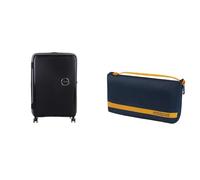American Tourister Soundbox Hard Shell Suitcase 77 cm Large Black with Luggage Cover L, Blue/Orange