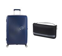 American Tourister Soundbox Hard Shell Suitcase 77 cm Large Blue with Luggage Cover L, Black/Grey