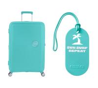 American tourister Soundbox Hard Shell Suitcase 77 cm Large Blue with Luggage Tags, Sun surf Repeat