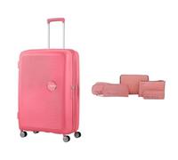 American Tourister Soundbox Hard Shell Suitcase 77 cm Large Pink with Packing Cube Set 5 Pieces, Purple/Pink