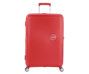 American Tourister Soundbox - Hard Shell Suitcase 77 cm Large - Trolley Suitcase with 4 wheels, TSA Lock, Expandable & Light - 97/110 L - Red (Coral Red)