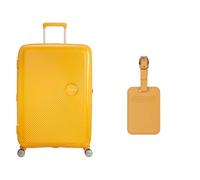 American Tourister Soundbox Hard Shell Suitcase 77 cm Large Yellow with Luggage Tags, Papaya pop