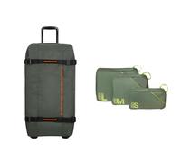 American tourister Urban Track travel bag with 2 wheels 78.5 cm dark khaki with packing cube set of 3, olive/lime