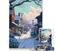 American Town Winter Pixel 1000 Piece Jigsaw Puzzle for Teenagers Intellect Fun Mindful Escape Exact Edges Birthday Present (50X75CM)