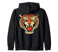 American Traditional Tattoo Tiger Design Zip Hoodie