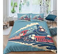 American Train King Duvet Cover Set 3D Printed Vintage Illustration Bedding Set Ultra Soft Microfiber Quilt Cover 220x230 cm for Double Bed with 2 Pillowcases with Zipper A/2447