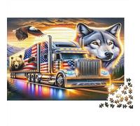 American Truck Art Colourful Wolf & Flag 1000 Pcs Jigsaw Puzzles Adults Brain Development Classic Educational Games 70x50cm/1000pcs