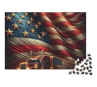 American Truck Flag 1000pc Flag Truck Art Heavy-duty Cardboard Puzzle for Brain Teaser Lovers Team Building Leisure Entertainment Home Leisure Time 38x26cm/1000pcs
