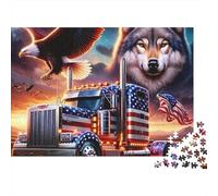 American Truck Patriot Christmas 1000 Piece Jigsaw Puzzle for Adults Wolf Eagle Sunset Premium Thick Sturdy Vibrant Challenging Gift 38x26cm/1000pcs