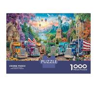 American Truck Scene 1000 Piece Difficult Puzzle City Wall Decor - Eco-Conscious Premium Card & Brain Training Adult Puzzle - Adult Puzzle Enthusiasts 52x38cm/1000pcs Great Gift for Adult Couples