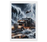American Trucks in The Storm 5D DIY Diamond Art Kits for Adults Diamond Paintings Kits for Beginners with Complete Tools Paint by Diamonds Dot Full Drill Round Art Crafts,Home Wall Art Decor 8"x12"